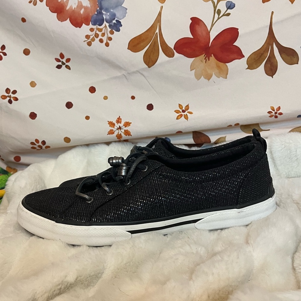 Sperry Women’s 11 Crest Vibe Black Metallic Coastal Preppy Nautical Sneakers